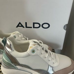 ALDO Sneaker, White, Silver, Gray, Powder Blue, Yellow, size 10(US). Worn once